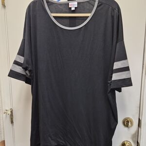 Women's Black and Gray Striped Sleeve Shirt
